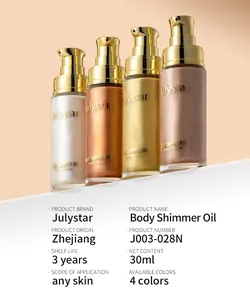 Vista dettagliata di quattro tonalità di Body Shimmer Oil 30ml con specifiche