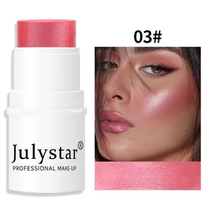 Julystar matte cream blush stick shade 03 with application demo and color swatch.