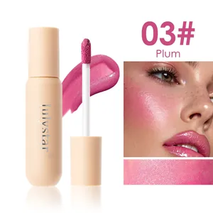 Detail of shimmer liquid blush shade 03 Plum showing applicator and face effect
