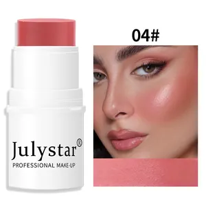 Professional Julystar matte cream blush stick shade 04 shown with model makeup effect