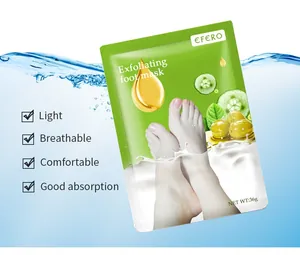 Detail view of EFERO exfoliating foot mask with cucumber and olive extracts