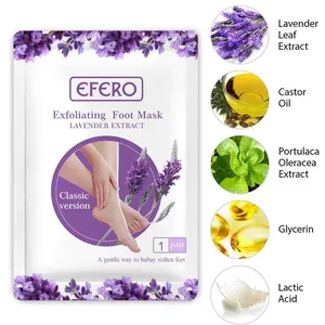 Vista detallada del envase de la mascarilla para pies EFERO e ingredientes naturales