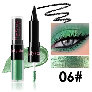 Vue détaillée de l'ombre à paupières verte scintillante et de l'eyeliner noir