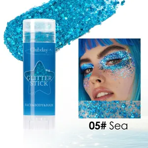 Stick de gel pailleté bleu cosmétique pour visage, corps et cheveux, couleur 05# Sea, effet brillant