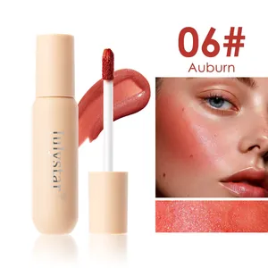 Close-up detail of shimmering liquid blush swatch and face makeup effect in Auburn 06