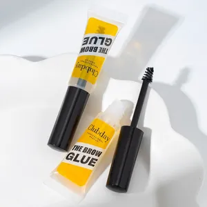 Detail view of Clubday transparent brow glue featuring a tube and applicator brush