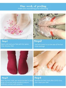 Visual four-step guide for using efero exfoliating foot mask for smooth skin results