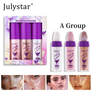 Highlighter powder set with sponge applicators for face and body shimmer effect by Julystar.