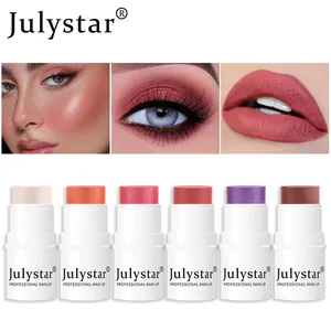 Six-color Julystar cream blush sticks set showing matte finish and makeup results