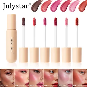 6-color shimmer liquid blush set showing swatches and makeup effects for cheeks