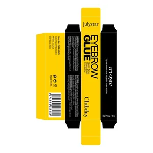 Packaging design for clear eyebrow glue gel with ingredients and usage instructions