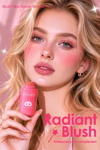 Close-up of radiant pink cream blush stick applied on a model's glowing face