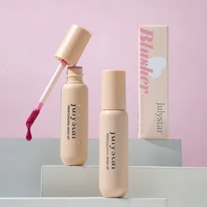 Professional pearlescent liquid blush with soft applicator and retail packaging box.