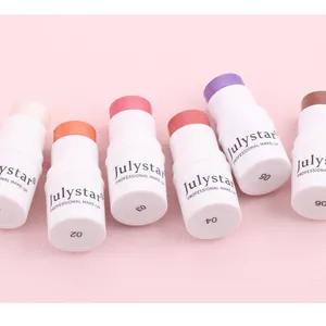 Multiple shades of Julystar matte blush sticks on a textured pink background