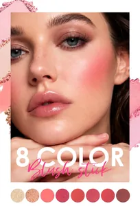 Close-up showing the 8-color hydrating cream blush stick with natural makeup effect