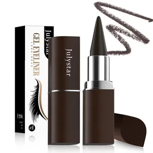 Λεπτομερής μακρο-προβολή του Julystar matte gel eyeliner και καφέ δείγματος χρώματος