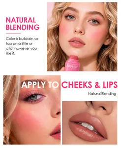 Close-up showing Julystar cream blush applied to cheeks and lips for a natural finish