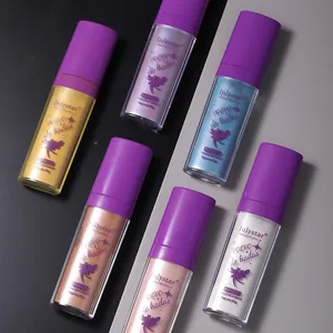 Detailed macro view of Julystar fairy dust highlighter powders in multiple shimmering colors