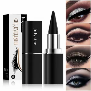 Λεπτομερής προβολή Julystar μαύρου ματ τζελ eyeliner με παραδείγματα μακιγιάζ