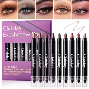 Clubday Multi-color Shimmer Eyeshadow Stick Set Waterproof Double Ended Eye Shadow Pen With Smudge Sponge Highlighter For Women