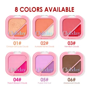 Palette blush et enlumineur duo Clubday avec 8 teintes disponibles en boîtiers roses