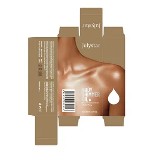 Layout piatto della confezione di olio scintillante Julystar con ingredienti e uso