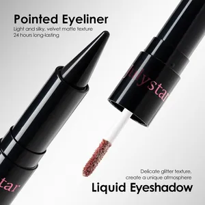 Eyeliner noir à double extrémité et fard à paupières liquide scintillant pour le maquillage.