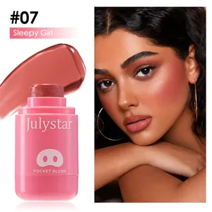Moisturizing pink cream blush stick with natural glowing finish on model's skin