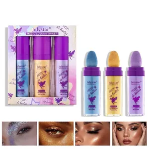 Fairy highlighter powder set with three shimmery colors and sponge applicators for face glow