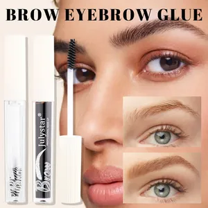 Detail view of Julystar waterproof brow glue with application on eyebrows