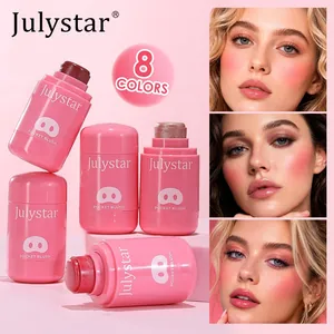 Close-up view of Julystar moisturizing lip and cheek blush cream sticks in pink packaging