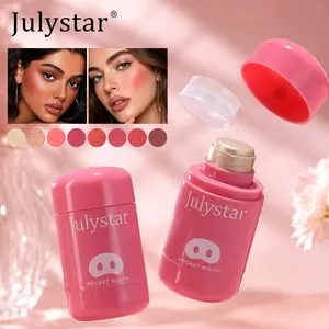 Detailed view of Julystar pocket blush stick with creamy moisturizing texture for cheeks.