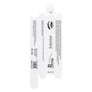 Detailed view of Julystar eyebrow glue packaging showing ingredients and usage cautions.