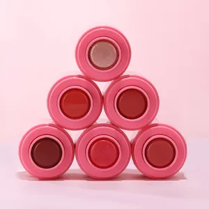Detailed view of six shades of moisturizing lip and cheek blush cream in pink tubes