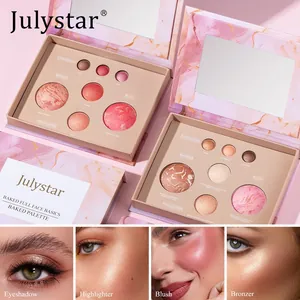 Vue détaillée de la palette de maquillage Julystar avec blush, highlighter et bronzer.