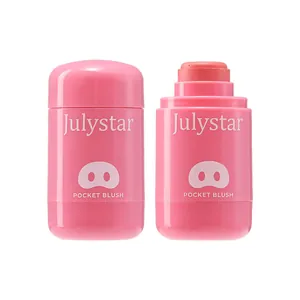 Julystar creamy pocket blush stick for radiant cheeks and lips in portable pink tube