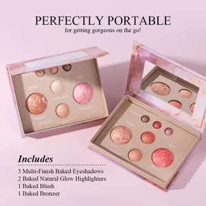 Palette de maquillage marbre avec ombres à paupières, enlumineur, fard et bronzer