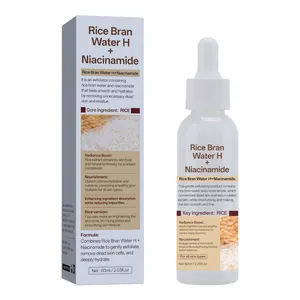 Detail view of Rice Bran Water and Niacinamide exfoliating serum with 60ml packaging