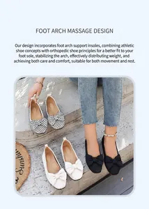 Détails de ballerines Mary Jane en maille respirante avec nœuds et soutien plantaire ergonomique.