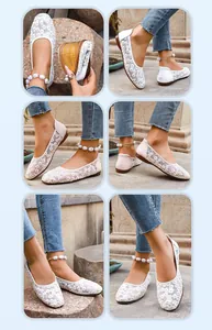 Vues détaillées sous plusieurs angles de ballerines en mesh à motifs marguerites