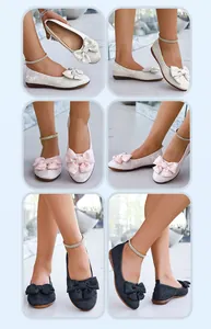 Ballerines respirantes élégantes avec nœud pour femmes en crème rose et noir chic