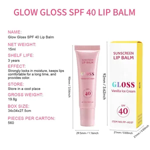 Specifiche dettagliate del balsamo labbra SPF 40 inclusi peso netto e dimensioni.
