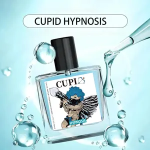 Detailed view of the blue Cupid Hypnosis perfume bottle featuring a pheromone-infused formula