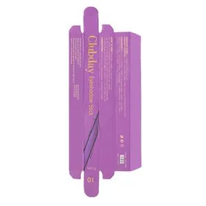 Detail view of Clubday eyeshadow stick purple packaging with ingredients and info