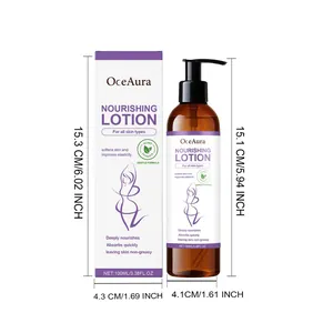 Dimensions détaillées du flacon de lotion corporelle OceAura et de sa boîte