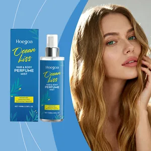 Détail du flacon de parfum Hoegoa Ocean Kiss présenté avec un élégant modèle féminin