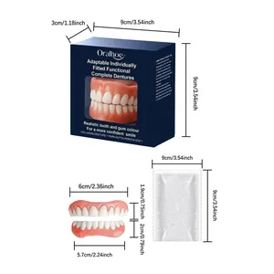 Especificaciones de tamaño detalladas para dentaduras Oralhoe y kit adhesivo