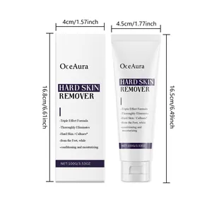 OceAura Hard Skin Remover cream detail for feet showing dimensions and tube packaging