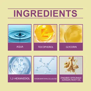 Dettaglio degli ingredienti per spray nutriente con Aqua e Olio di radice di Zenzero