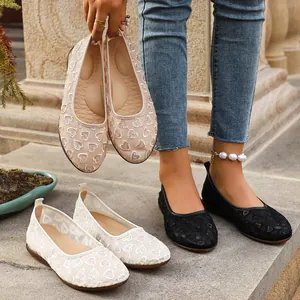 Ballerines femme élégantes en mesh respirant à motif cœur disponibles en plusieurs couleurs